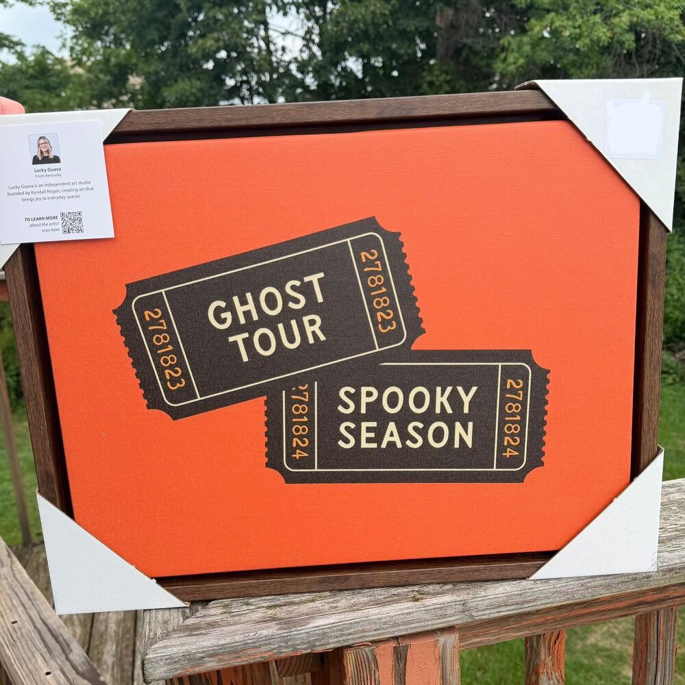 NEW Lucky Guava Orange Carnival Ticket Ghost Tour Spooky Season Wall Art 14x17”